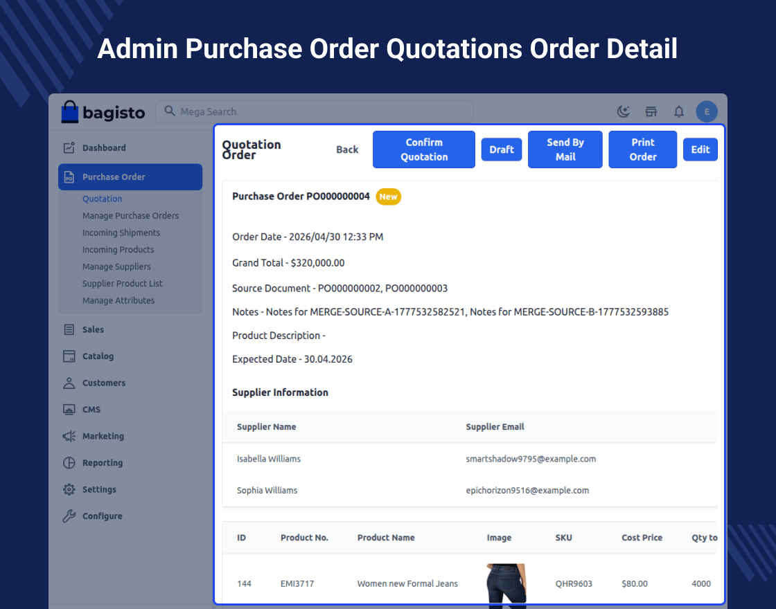Laravel (Bagisto) Purchase Order Management
