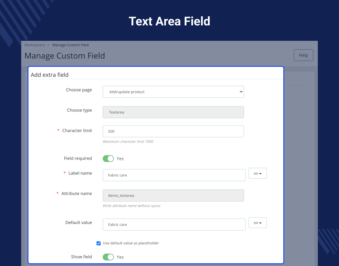Prestashop Marketplace Custom Field 