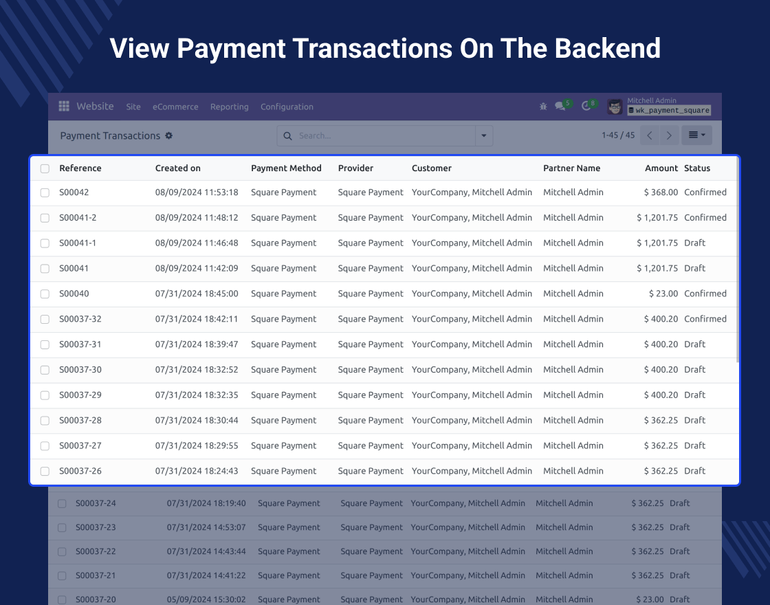 Odoo Website Square Payment Acquirer