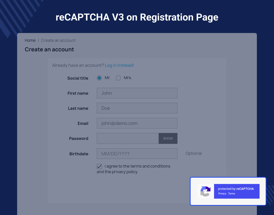 PrestaShop Google ReCaptcha