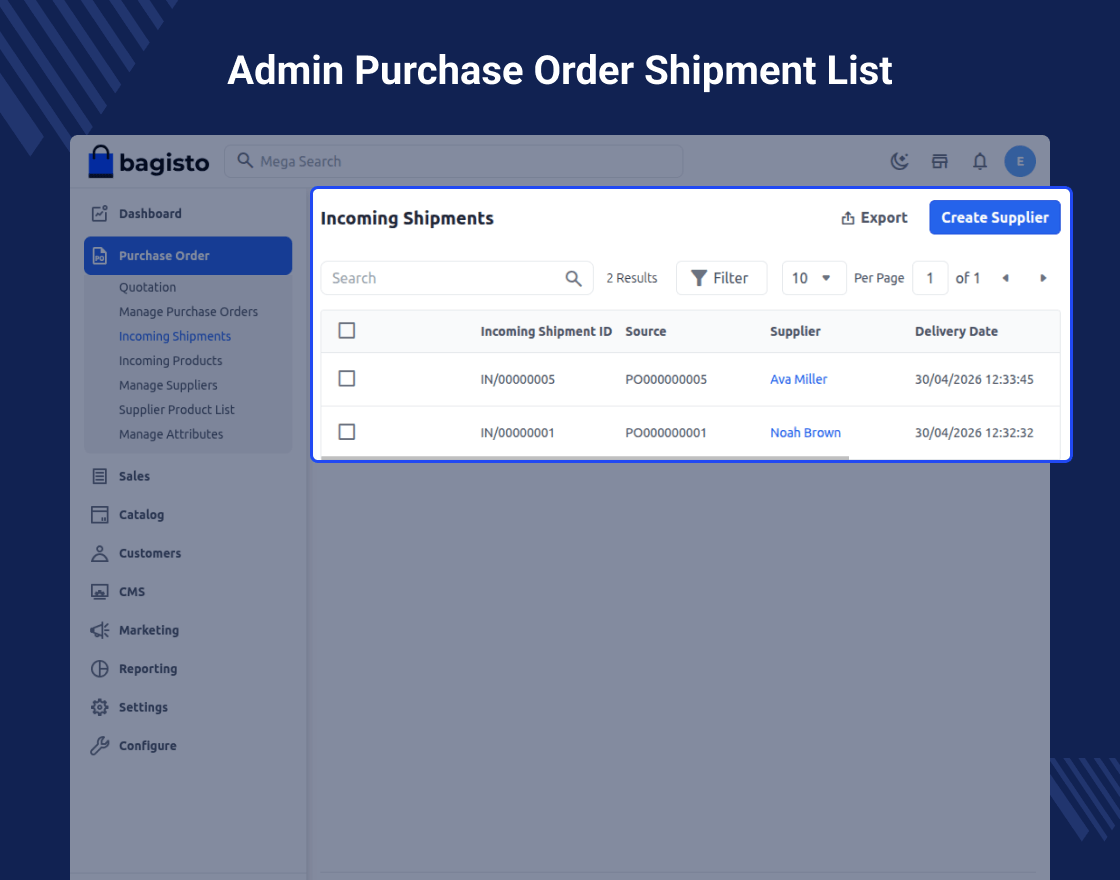 Laravel (Bagisto) Purchase Order Management