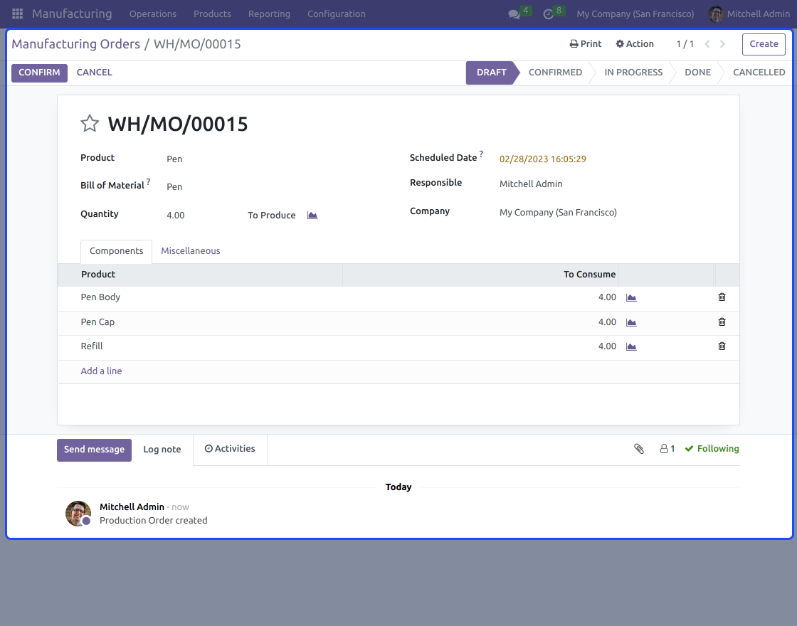 Odoo Cancel Manufacturing Orders