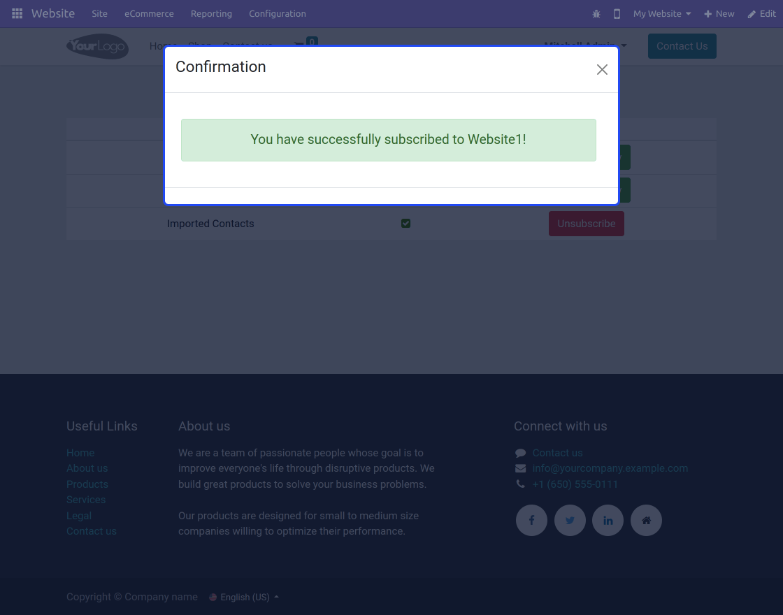 Odoo Website Mass Mailing Newsletter