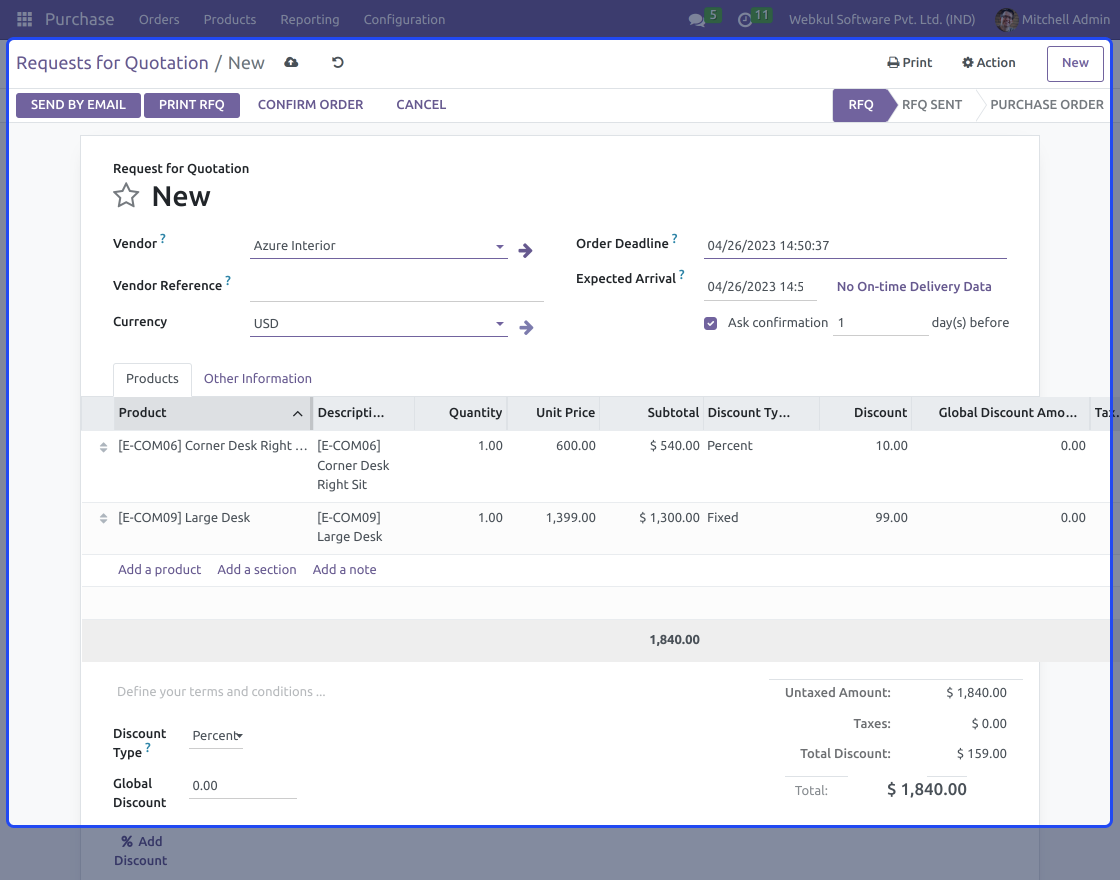 Odoo Discount On Purchase Order