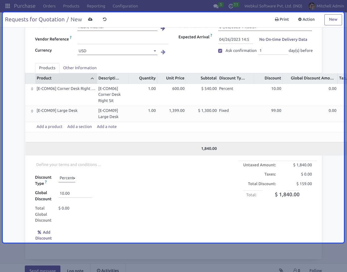 Odoo Discount On Purchase Order