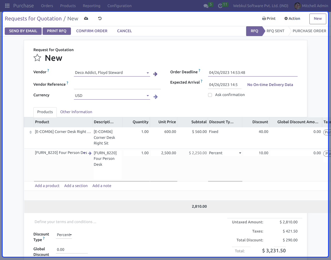 Odoo Discount On Purchase Order