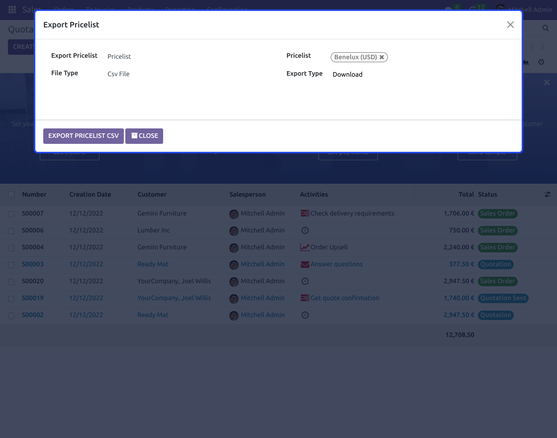 Odoo Export Pricelist