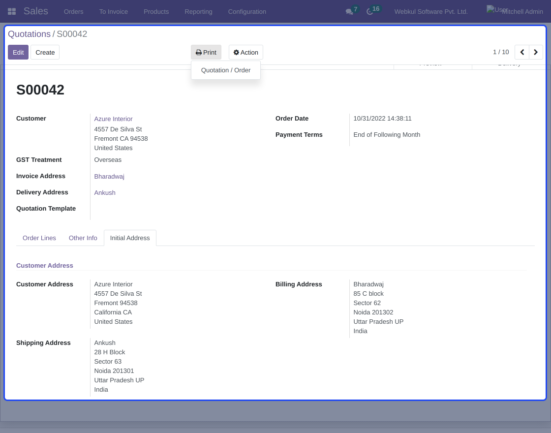 Odoo Keep Initial Address For Orders