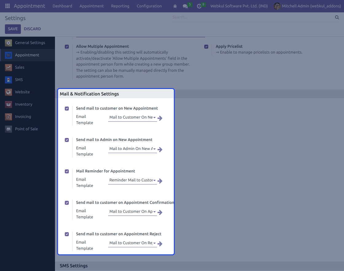 Odoo Appointment SMS Notification Management