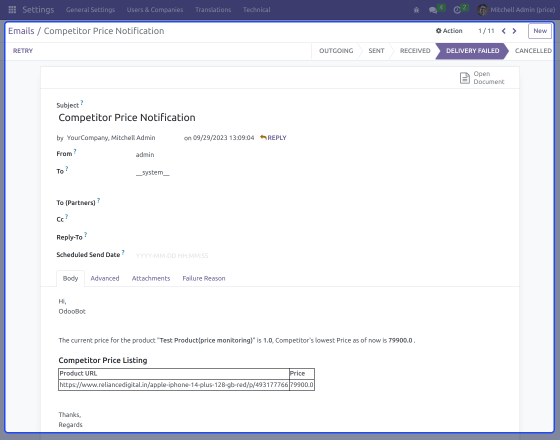 Odoo Competitor Price Monitoring