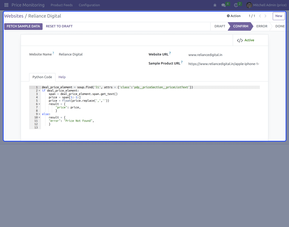 Odoo Competitor Price Monitoring