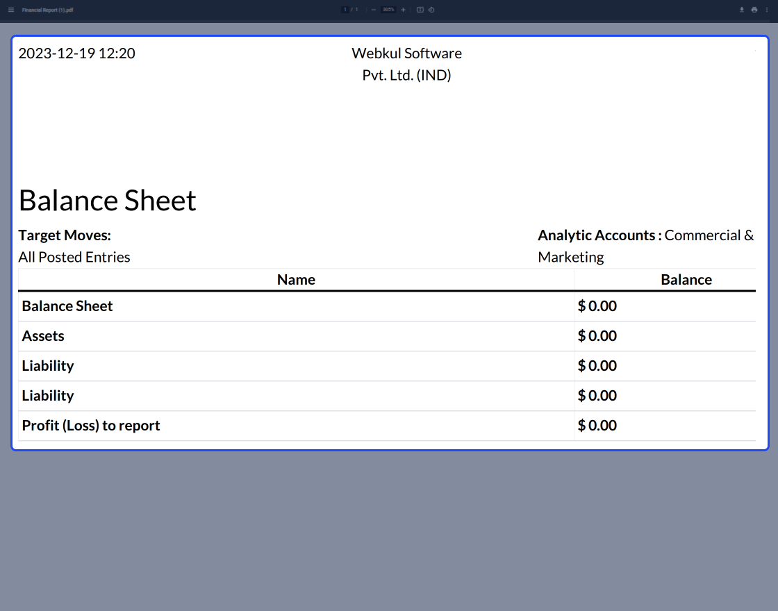 Odoo Financial Reports by Analytic Accounts