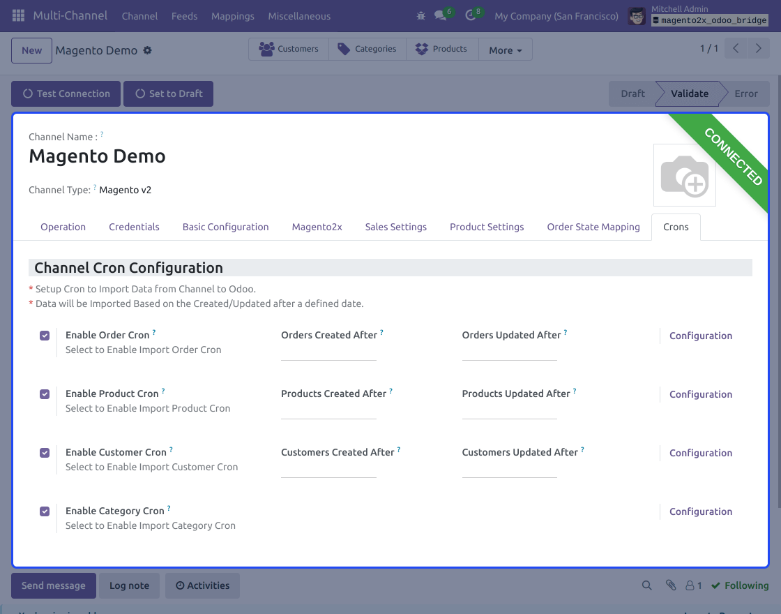 Multi Channel Magento 2.x Odoo Bridge(Multi Channel-MOB)