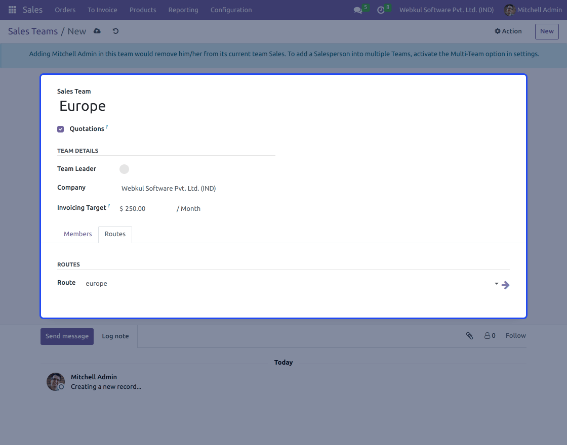 Odoo Sales Team: Default Stock Location