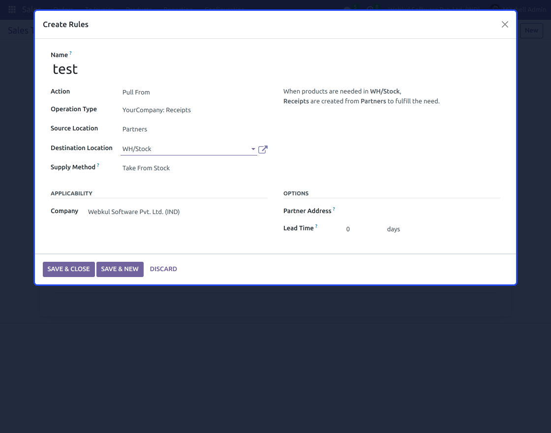 Odoo Sales Team: Default Stock Location