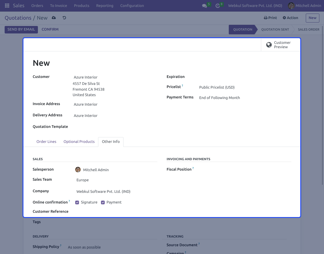 Odoo Sales Team: Default Stock Location