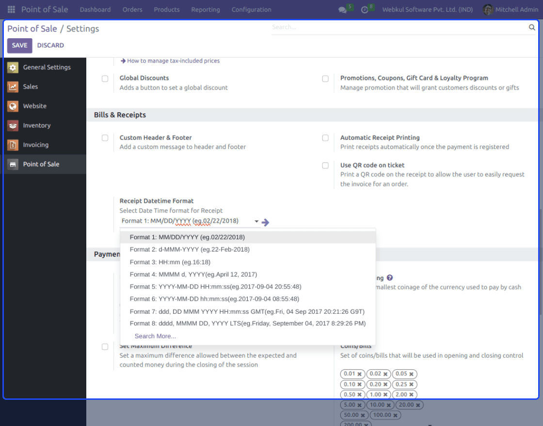 Odoo POS Date & Time Format