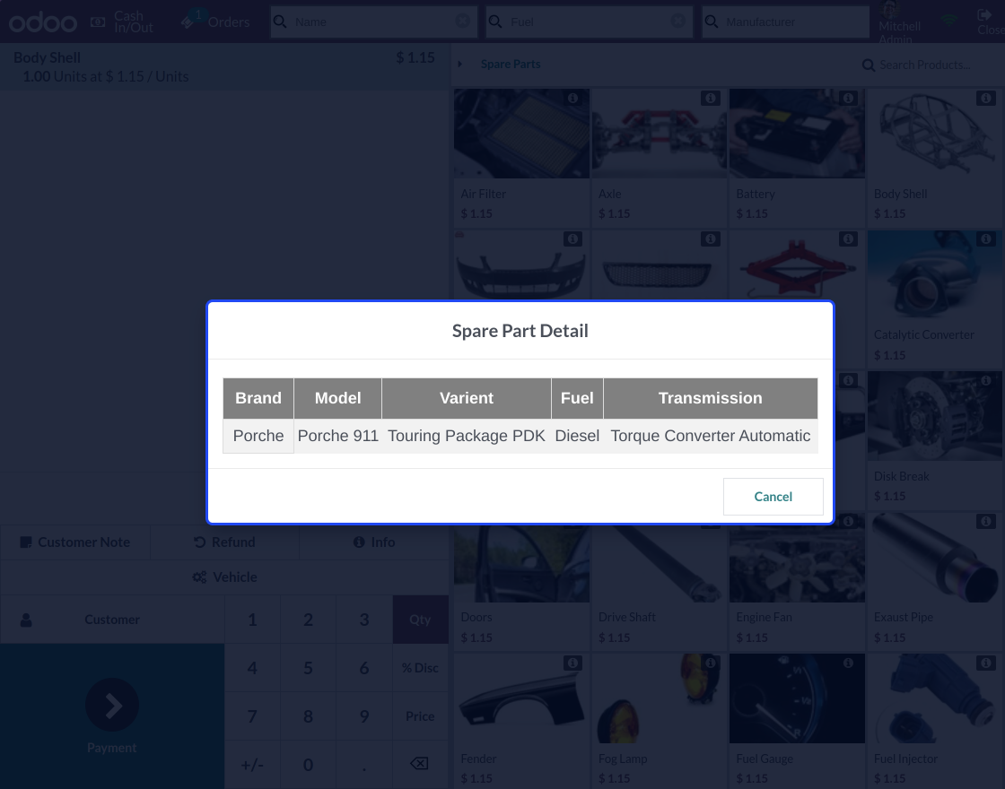 Odoo POS Auto Spare Parts
