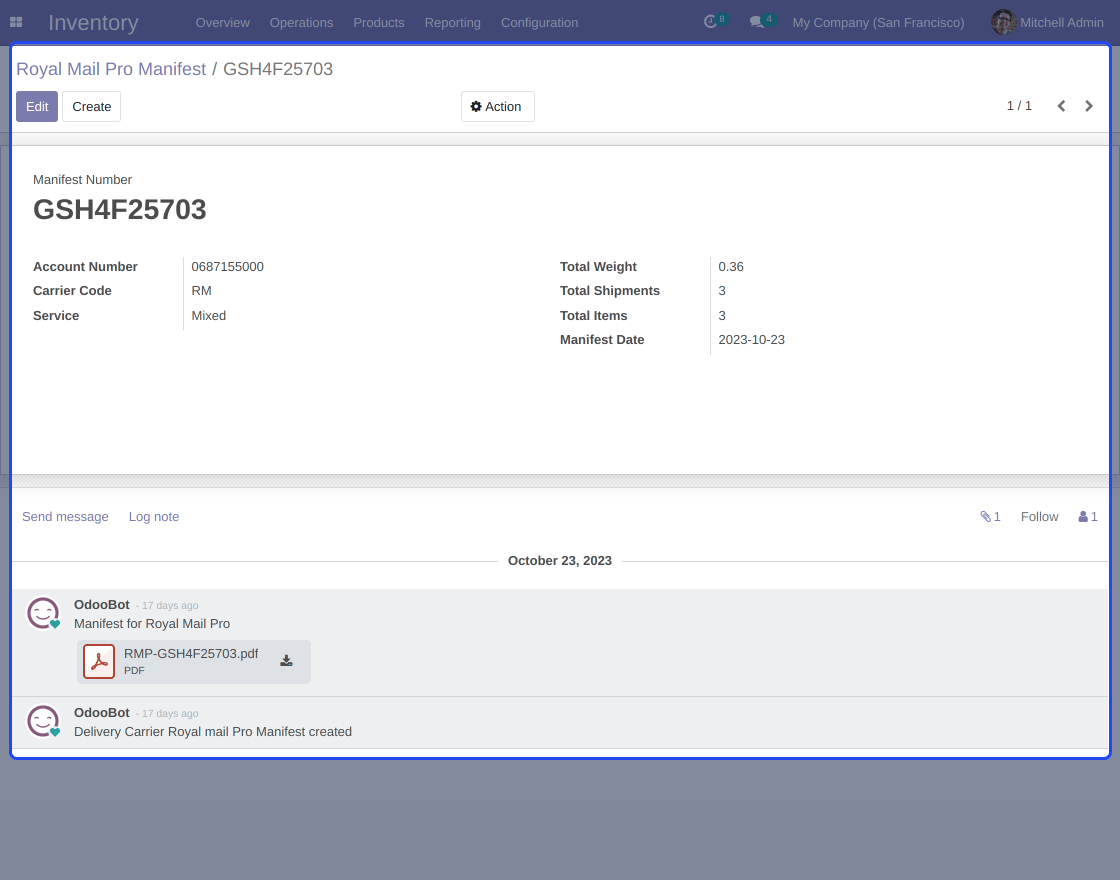 Odoo Royal Mail Proshipping Delivery Carrier