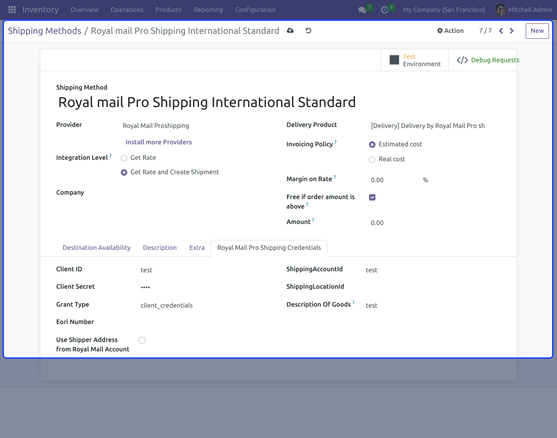 Odoo Royal Mail Proshipping Delivery Carrier