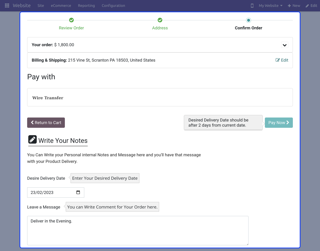 Odoo Website Internal Notes On Order