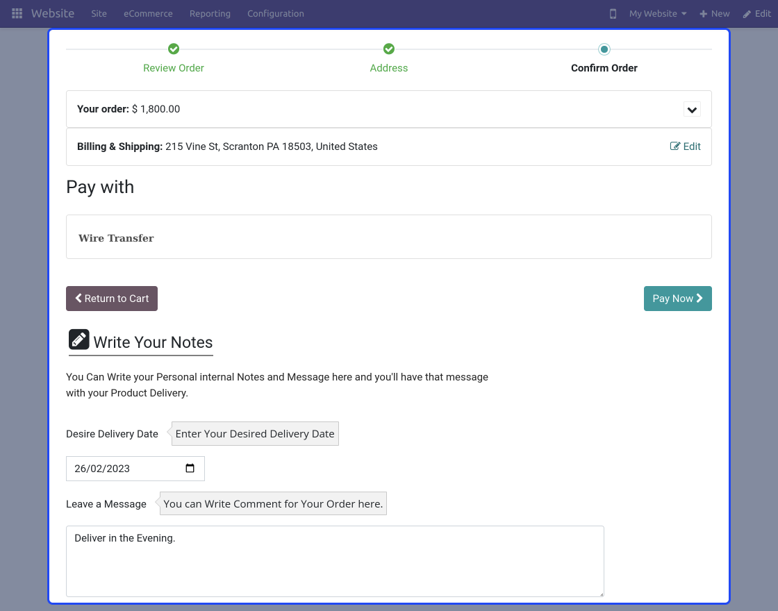 Odoo Website Internal Notes On Order