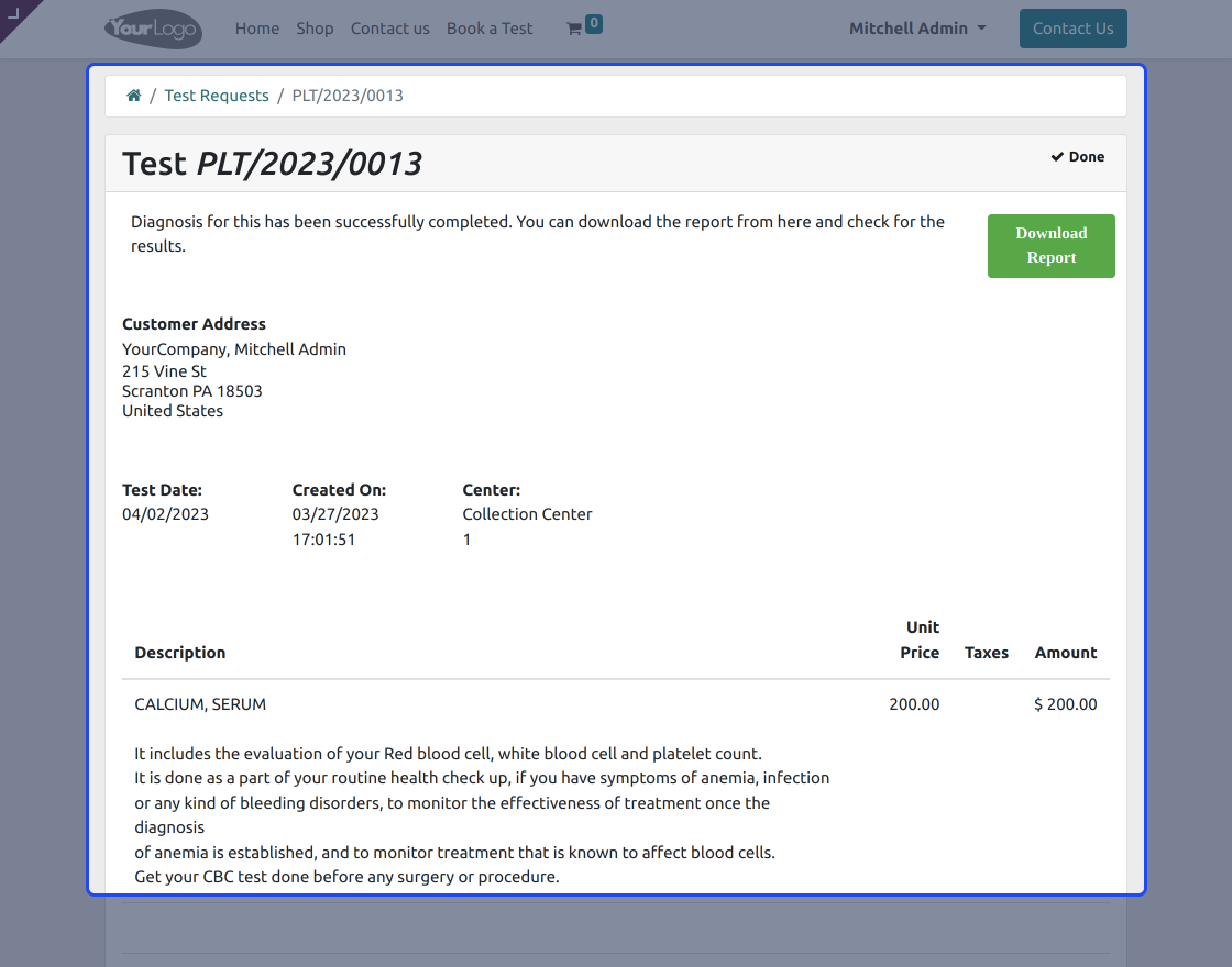 Odoo Website Pathology Lab Management System
