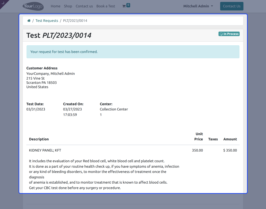 Odoo Website Pathology Lab Management System
