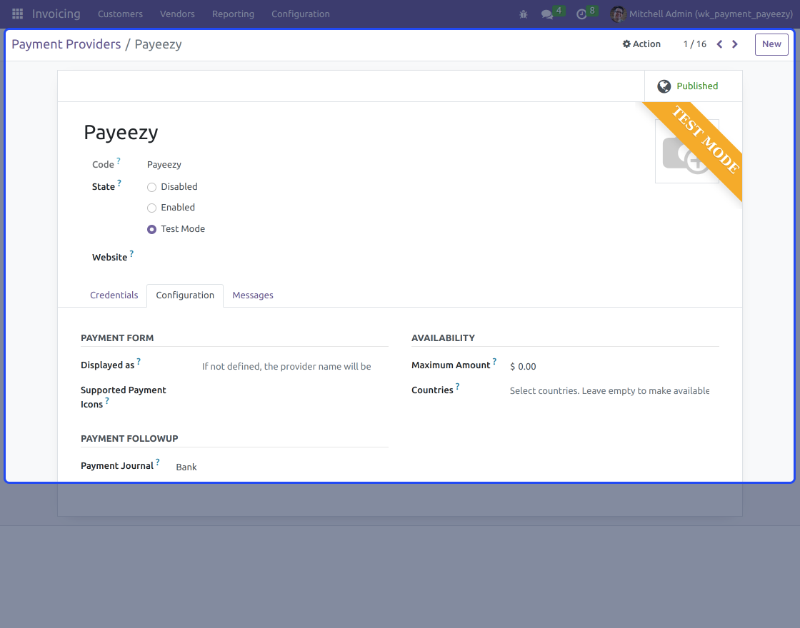 Odoo Website Payeezy Payment Acquirer