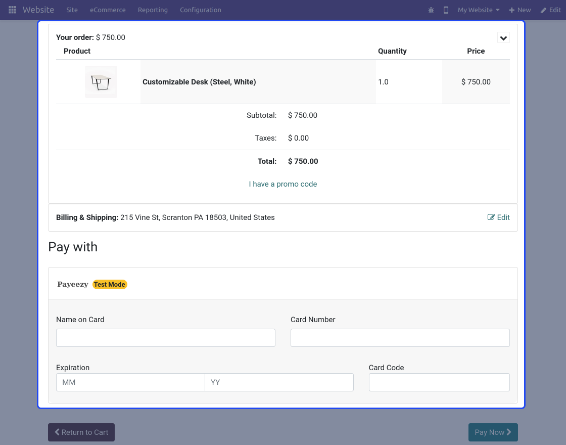 Odoo Website Payeezy Payment Acquirer