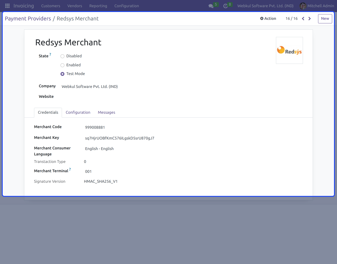 Odoo Website Redsys Merchant Payment Acquirer