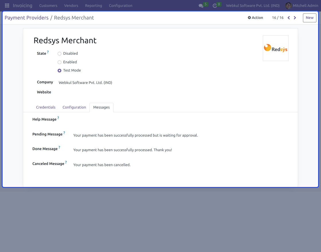 Odoo Website Redsys Merchant Payment Acquirer