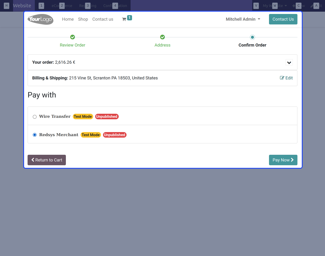 Odoo Website Redsys Merchant Payment Acquirer