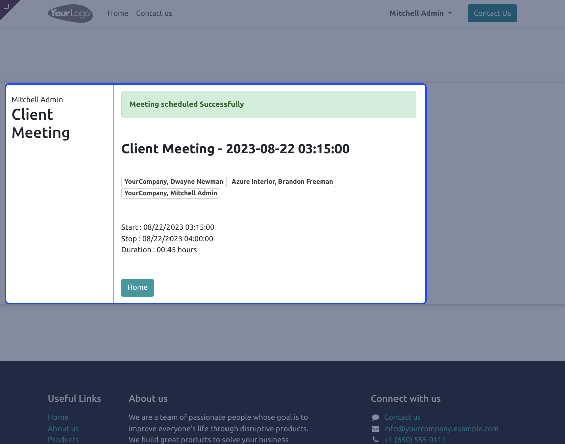 Odoo Website Schedule Meetings
