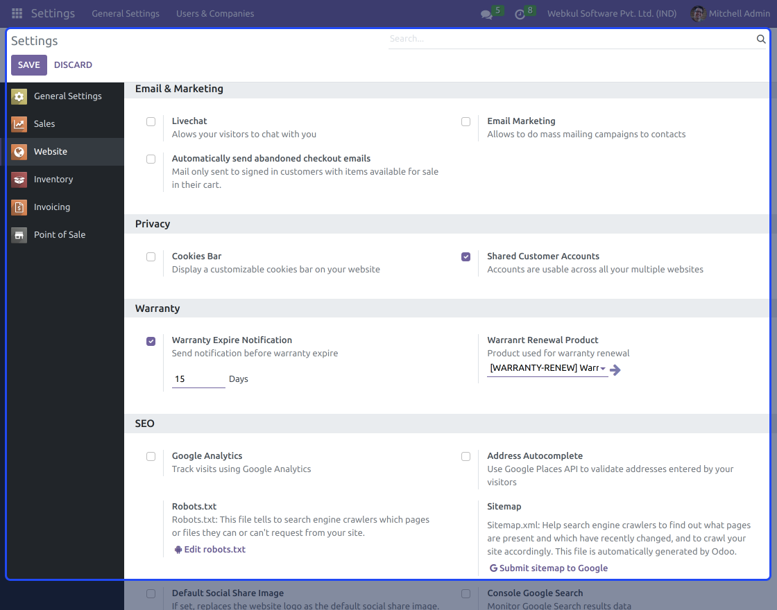 Odoo Website Warranty Management