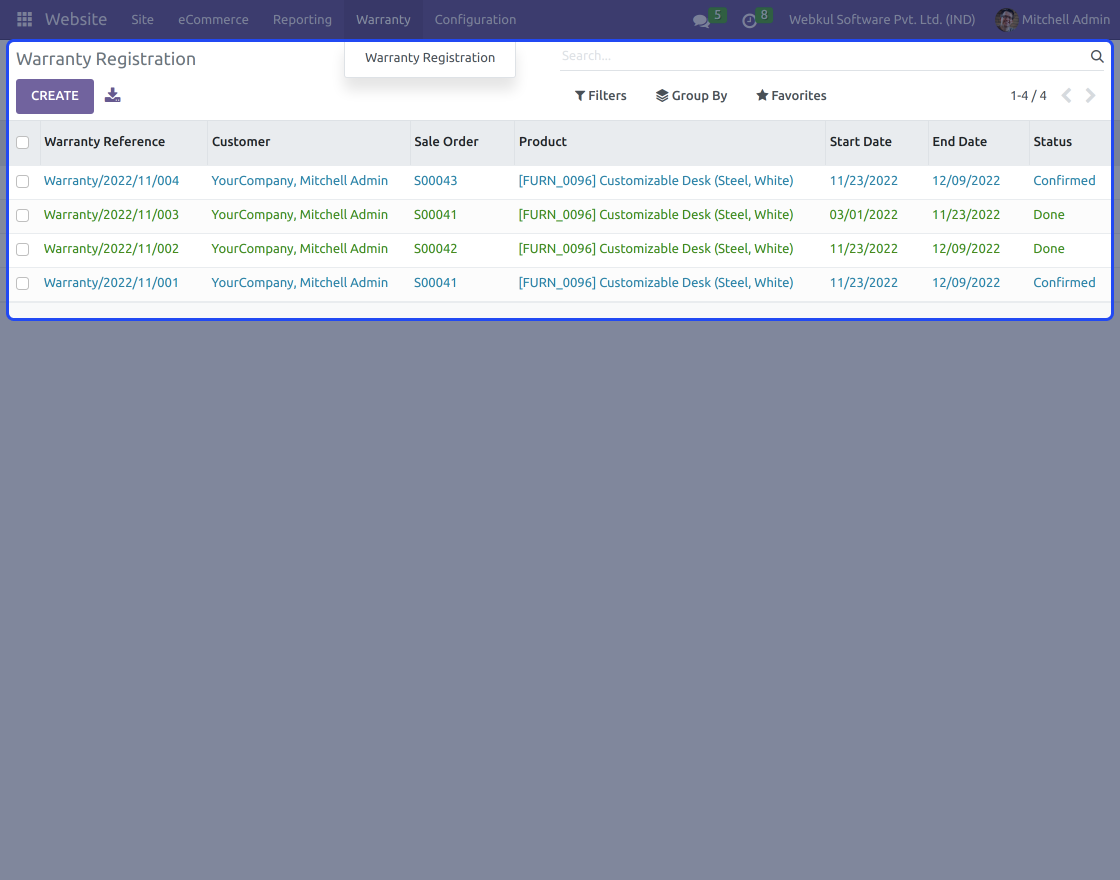 Odoo Website Warranty Management