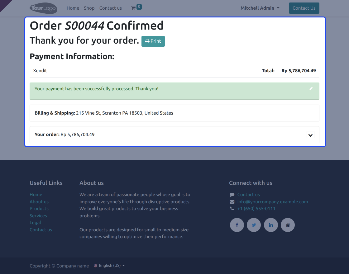 Odoo Website Xendit Payment Acquirer