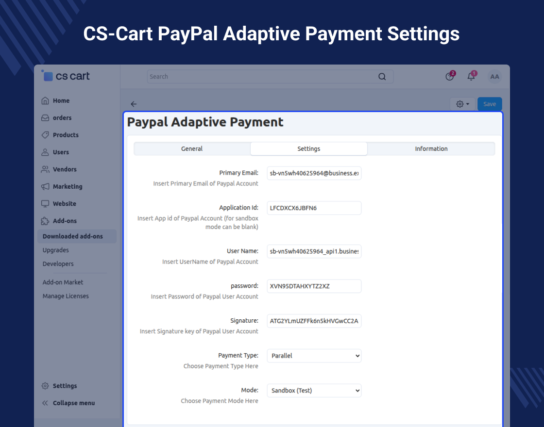 CS-Cart Paypal Adaptive Payment