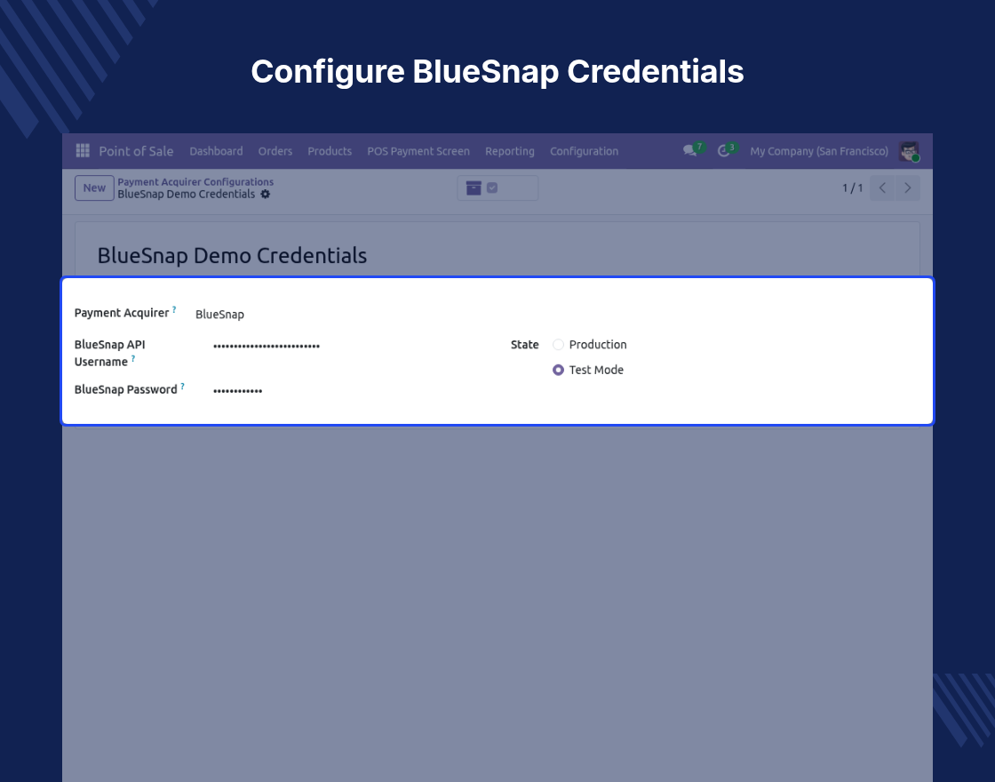 Odoo POS BlueSnap Payment Acquirer