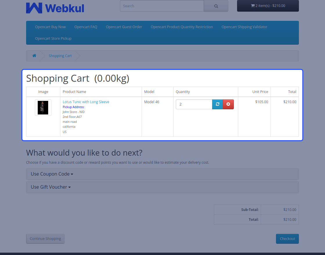 Opencart Store Pickup