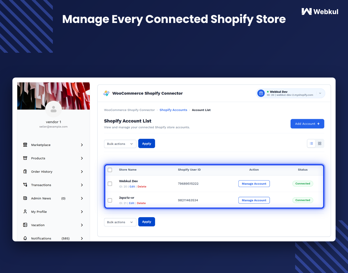 WooCommerce Multi Vendor Shopify Connector