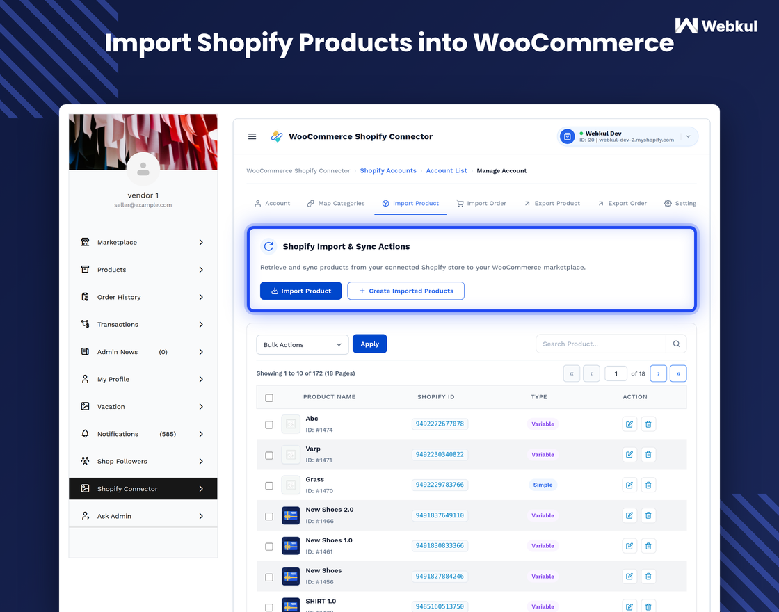 WooCommerce Multi Vendor Shopify Connector