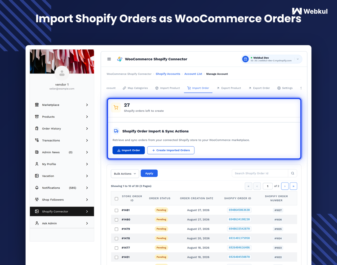 WooCommerce Multi Vendor Shopify Connector