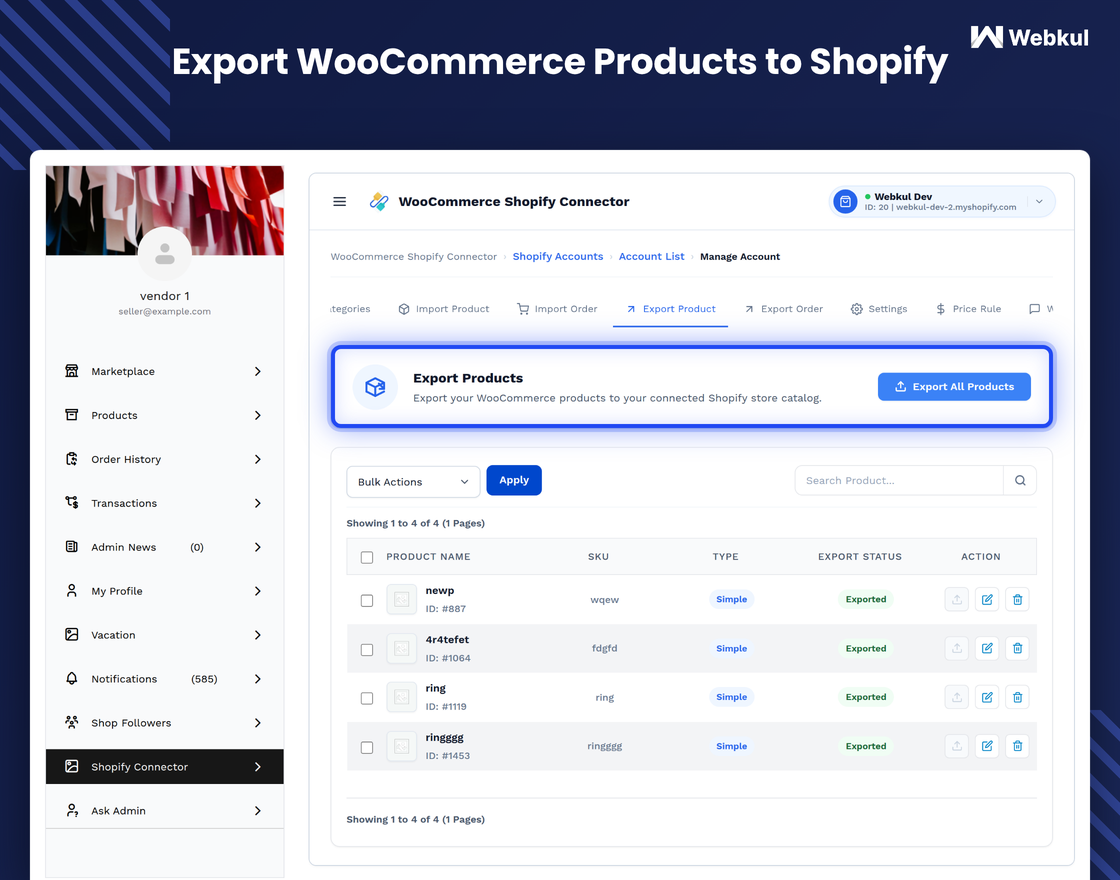 WooCommerce Multi Vendor Shopify Connector