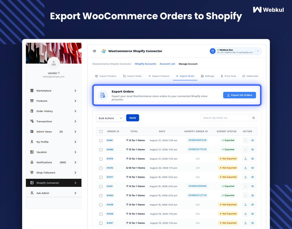 WooCommerce Multi Vendor Shopify Connector