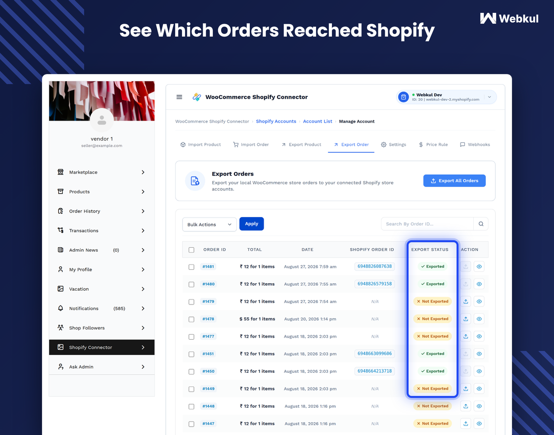 WooCommerce Multi Vendor Shopify Connector