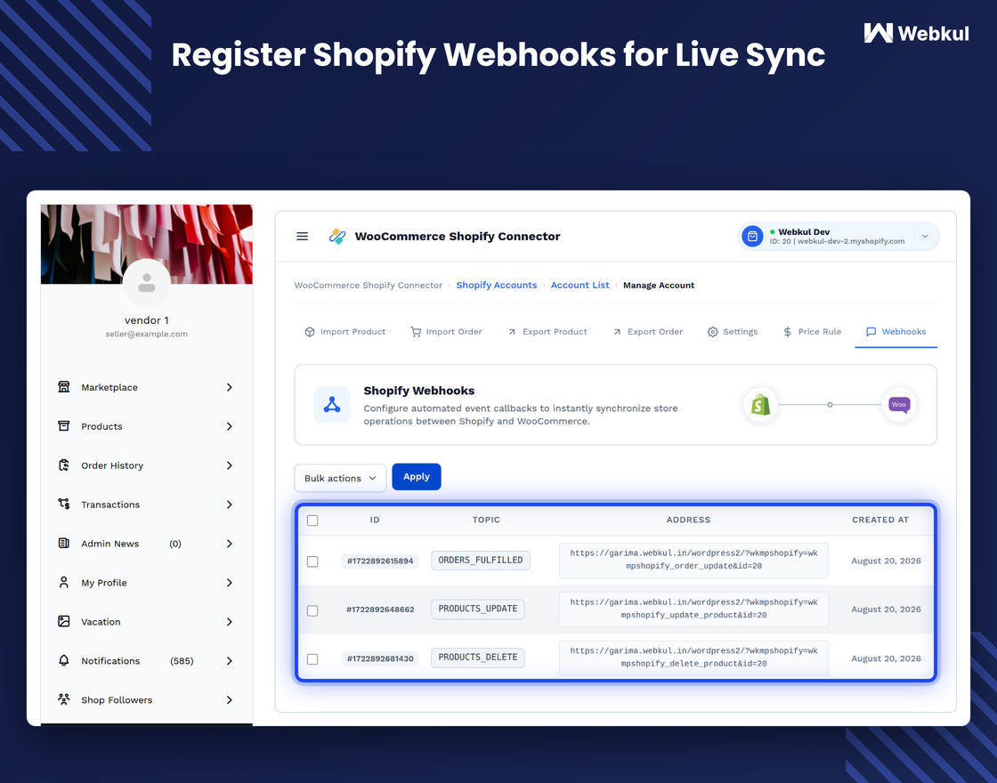 WooCommerce Multi Vendor Shopify Connector