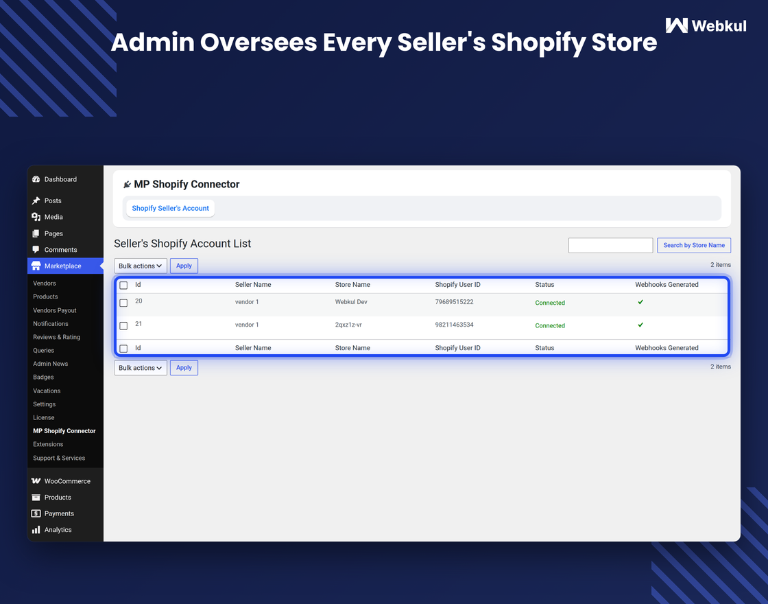 WooCommerce Multi Vendor Shopify Connector