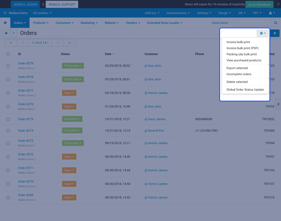Cs-Cart Mass Order Status Update