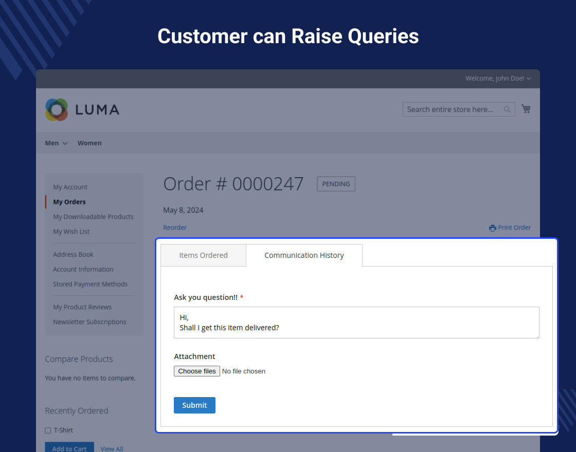 Magento 2 Order History Communication